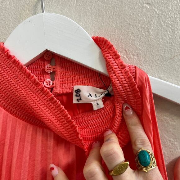 NEW A.L.C. $595 Coral Pink Renzo Pleated Blouson Dress - Picture 9 of 10